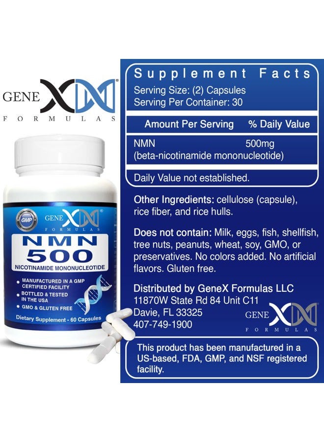 Genex Formulas NMN Stabilized Form 500mg Serving Nicotinamide Mononucleotide Direct NAD Supplement (2x250mg Capsules 60ct) - Image 3