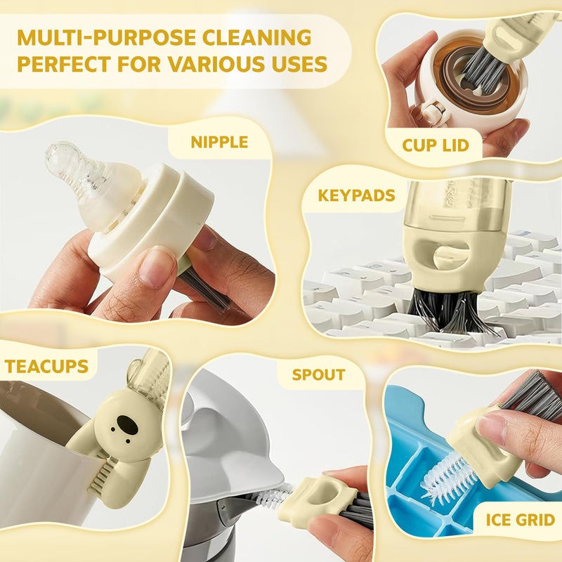 ANSOTHIN Cup Lid Cleaning Brush, Multifunctional Set with 3 in 1 Lid Cleaner and Two 4 in 1 Cup Lid Cleaning Brushes, Cleaning Brush Tool for Bottles, Straws, Tumblers, Travel Mug Caps, Portable Kit (Yellow) - Image 5