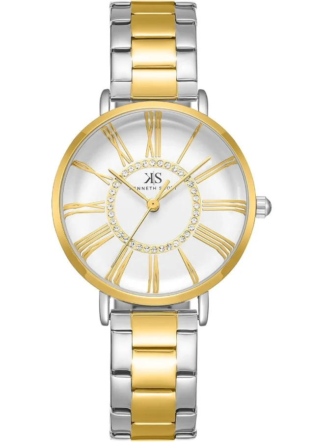 KENNETH SCOTT Kenneth Scott Women's PC21 Movement Watch, Analog Display and Stainless Steel Strap - K23536-TBTW, Silver+Gold