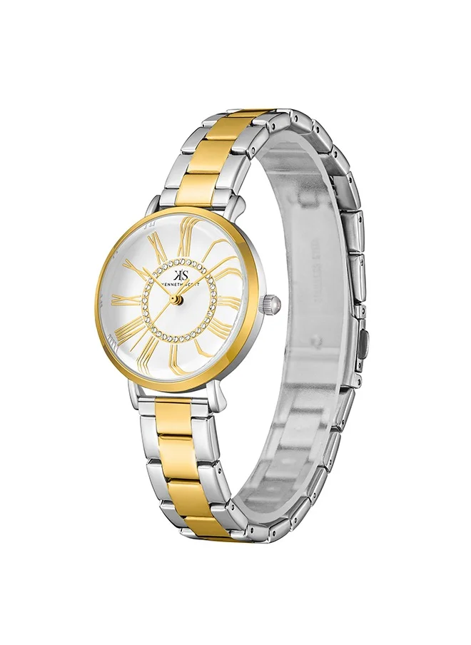 KENNETH SCOTT Kenneth Scott K23536-TBTW Women Analog Display Watch & Stainless Steel Strap Silver+Gold