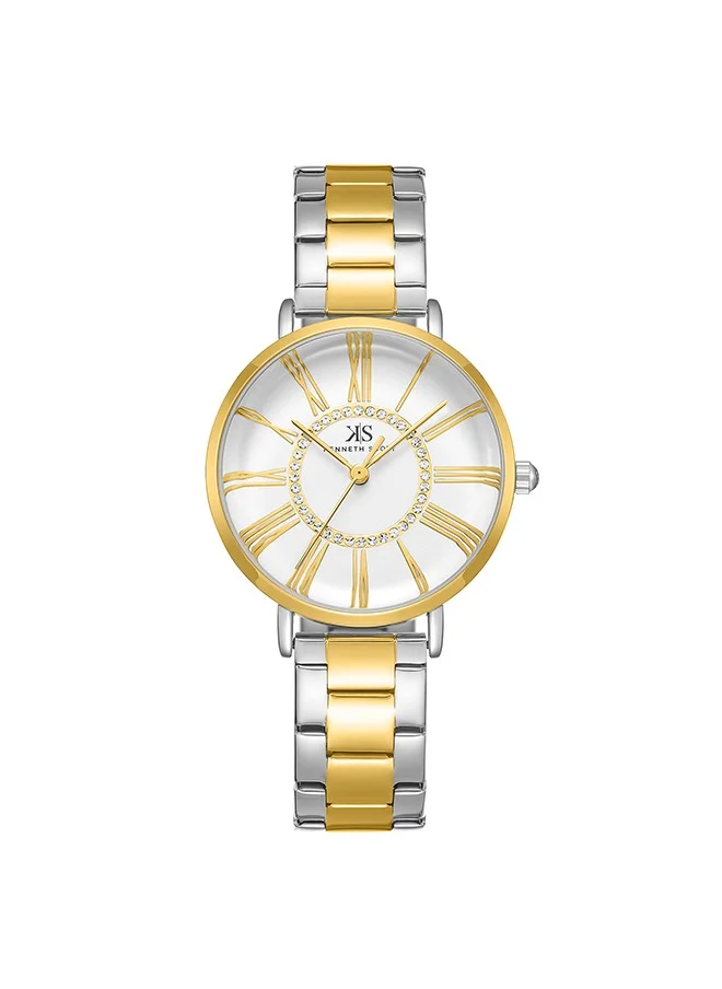 KENNETH SCOTT Kenneth Scott K23536-TBTW Women Analog Display Watch & Stainless Steel Strap Silver+Gold