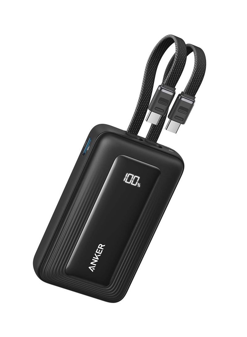 Anker Zolo Power Bank, 10,000mAh 30W Max Fast Portable Charger with Built-in dual USB-C Cables, USB-C&A, Battery Pack for iPhone 17/16 Series, MacBook, Galaxy (Black) - Image 1