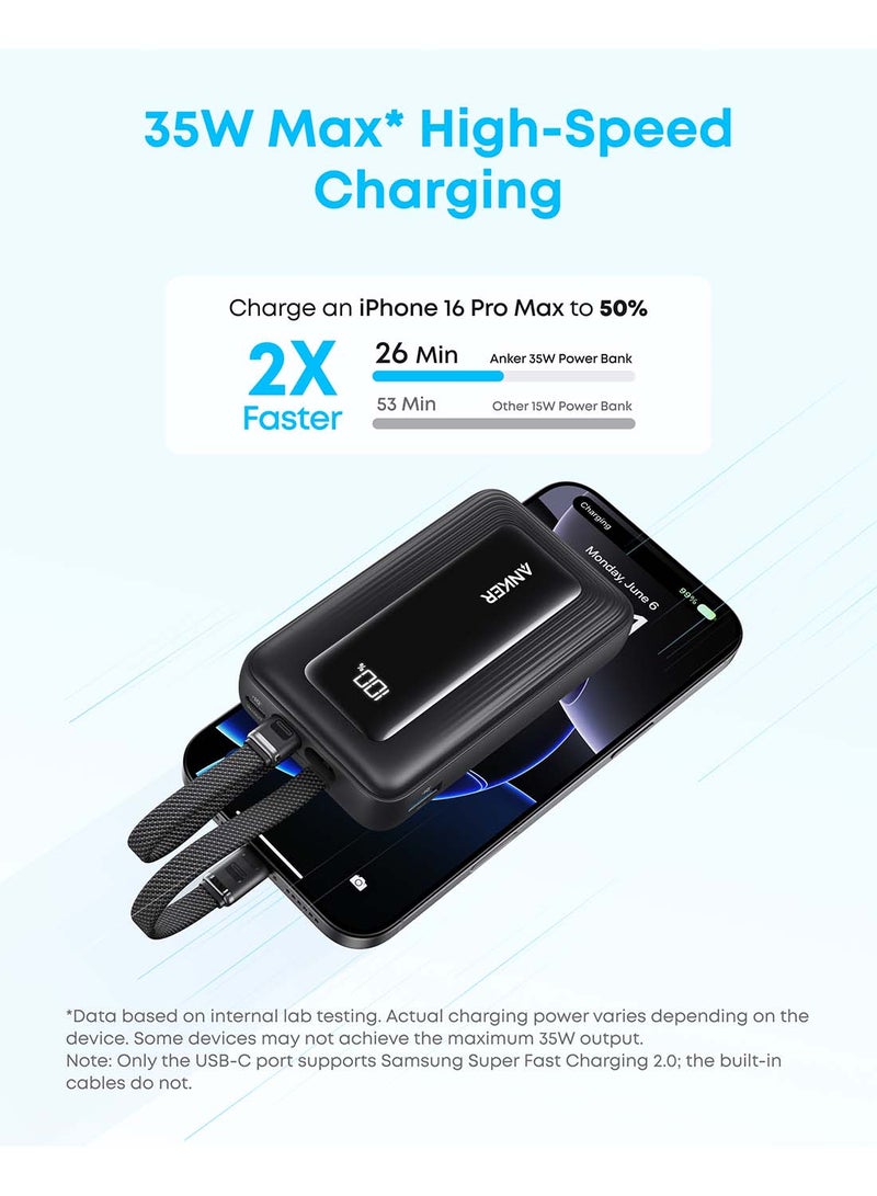 Anker Zolo Power Bank, 10,000mAh 30W Max Fast Portable Charger with Built-in dual USB-C Cables, USB-C&A, Battery Pack for iPhone 17/16 Series, MacBook, Galaxy (Black) - Image 3