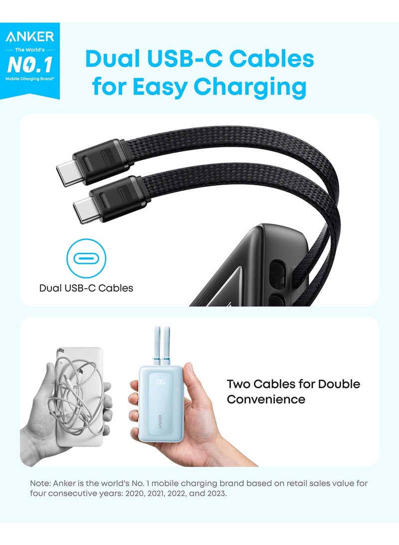 Anker Zolo Power Bank, 10,000mAh 30W Max Fast Portable Charger with Built-in dual USB-C Cables, USB-C&A, Battery Pack for iPhone 17/16 Series, MacBook, Galaxy (Black) - Image 2