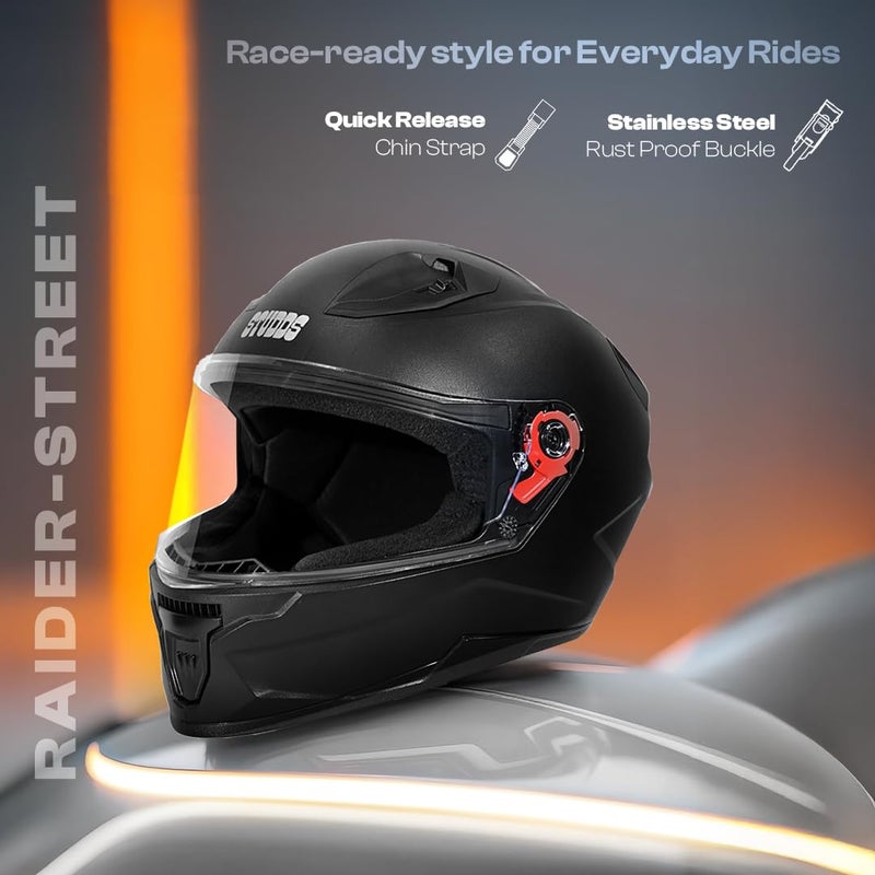 STUDDS Raider Street ISI Certified Full Face Helmet for Men and Women with Clear Visor (Black - L) - Image 2