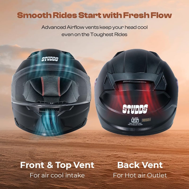 STUDDS Raider Street ISI Certified Full Face Helmet for Men and Women with Clear Visor (Black - L) - Image 3