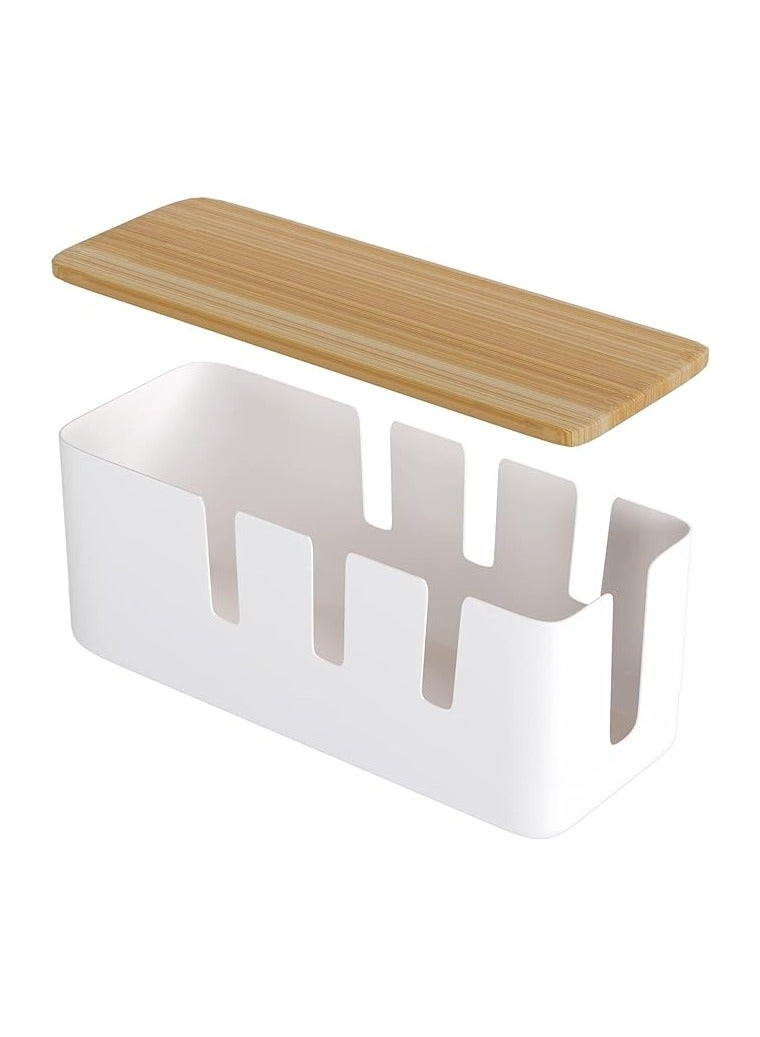 بروماس صندوق إدارة الكابلات، 12 × 5 × 4.5 بوصة، غطاء خشبي، منظم سلك للمكتب والتلفزيون ونظام محور USB للكمبيوتر لتغطية وإخفاء وشرائط الطاقة والأسلاك - Image 1