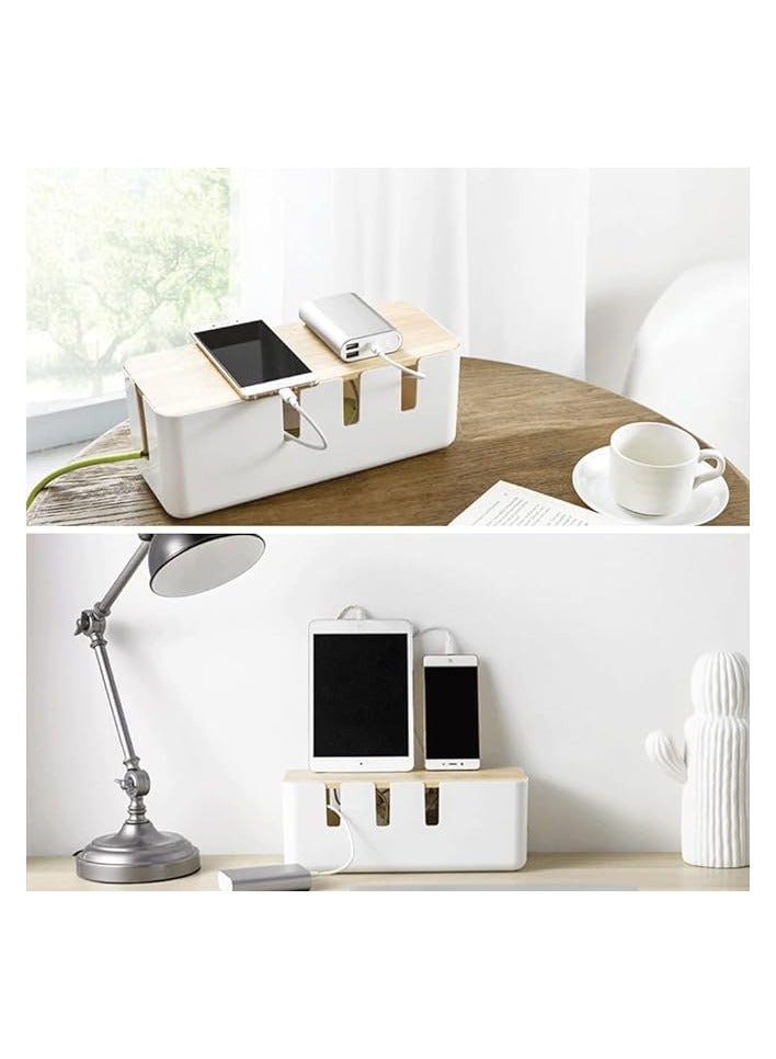 بروماس صندوق إدارة الكابلات، 12 × 5 × 4.5 بوصة، غطاء خشبي، منظم سلك للمكتب والتلفزيون ونظام محور USB للكمبيوتر لتغطية وإخفاء وشرائط الطاقة والأسلاك - Image 2