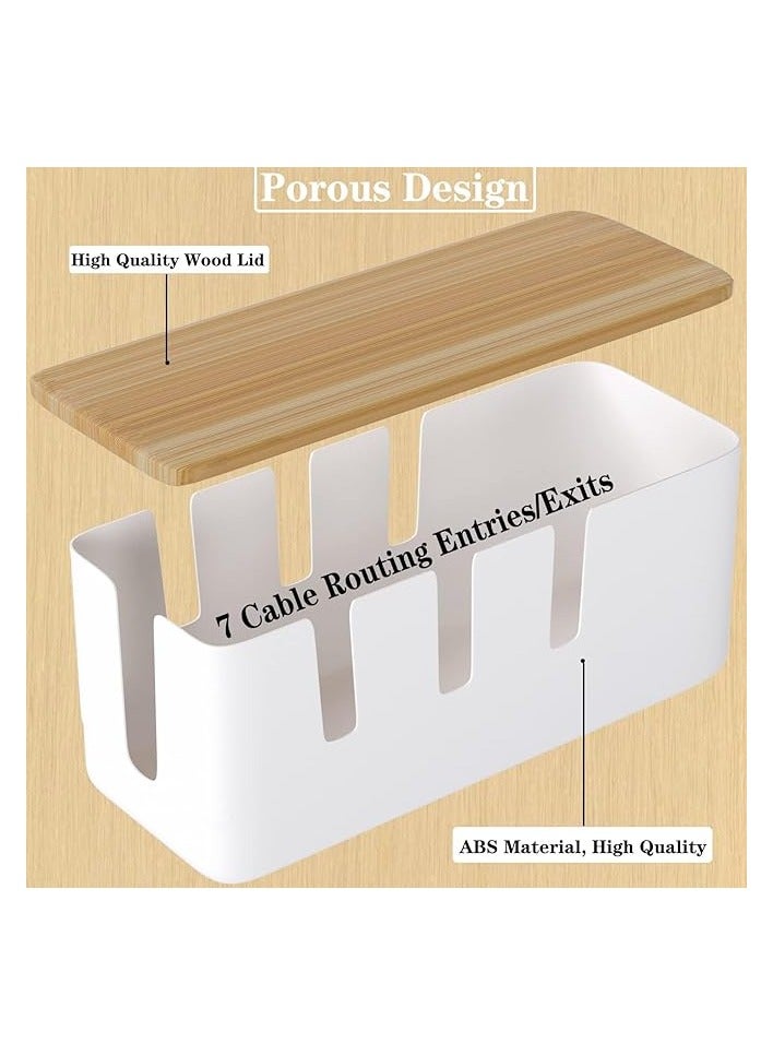 بروماس صندوق إدارة الكابلات، 12 × 5 × 4.5 بوصة، غطاء خشبي، منظم سلك للمكتب والتلفزيون ونظام محور USB للكمبيوتر لتغطية وإخفاء وشرائط الطاقة والأسلاك - Image 4