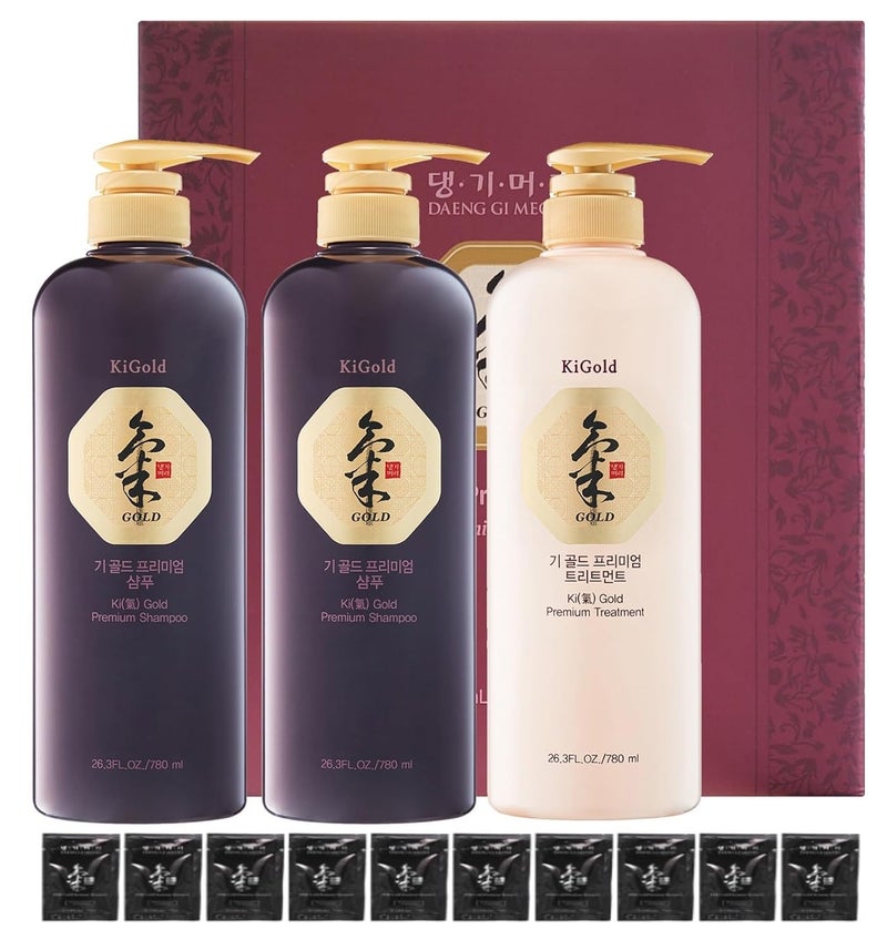 DAENG GI MEO RI DAENG GI MEO RI - Ki Gold Premium 2 Shampoo 780ml + 1 Treatment 780ml + 10 Traveling Pouch Samples 10ml Set, Samples may vary.