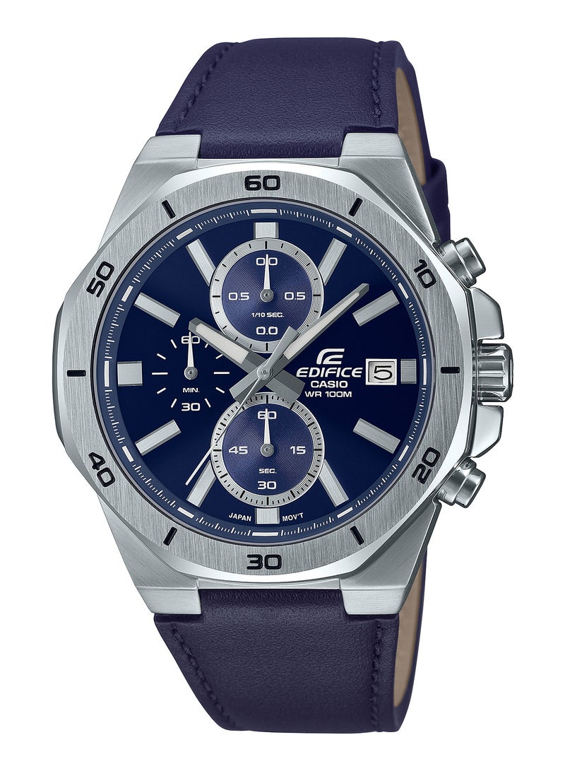 CASIO ساعة اديفيس كرونوغراف بمينا ازرق وبسوار جلدي للرجال EFV-640L-2AVUDF - Image 1