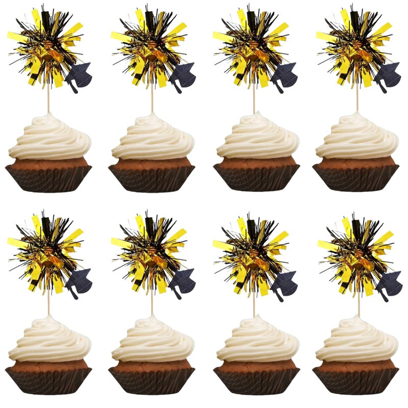 KIGEAPUEL 24Pcs Graduation Cupcake ToppersClass of 2025 Foil Firework Cupcake Toppers Tinsel FoodAppetizer Picks For Graduation CupCake Decorations Supplies Favor - Image 2