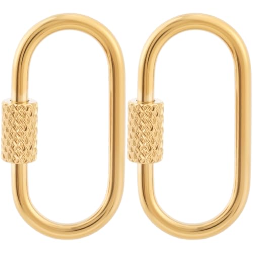 CTEAKOP 2 Pcs Locking Carabiner Small, Oval Jewelry Carabiner, Gold Carabiner Clasp, Metal Carabiner Necklace for DIY Necklace Bracelets Jewelry Making Hook (Gold) - Image 1