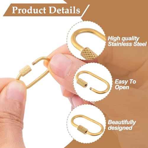 CTEAKOP 2 Pcs Locking Carabiner Small, Oval Jewelry Carabiner, Gold Carabiner Clasp, Metal Carabiner Necklace for DIY Necklace Bracelets Jewelry Making Hook (Gold) - Image 3
