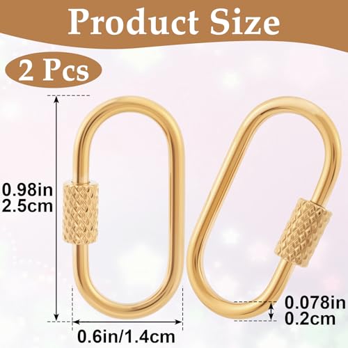 CTEAKOP 2 Pcs Locking Carabiner Small, Oval Jewelry Carabiner, Gold Carabiner Clasp, Metal Carabiner Necklace for DIY Necklace Bracelets Jewelry Making Hook (Gold) - Image 2