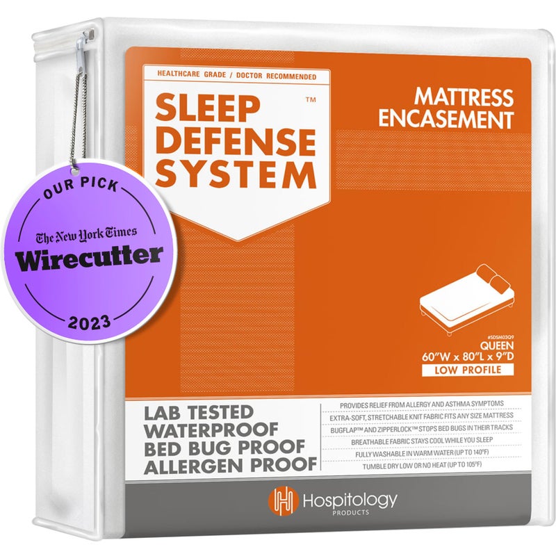 HOSPITOLOGY PRODUCTS HOSPITOLOGY PRODUCTS Mattress Encasement - Zippered Bed Bug Dust Mite Proof Hypoallergenic - Sleep Defense System - Queen - Waterproof - Stretchable - Low Profile 9" Depth - 60" W x 80" L  - Image 1