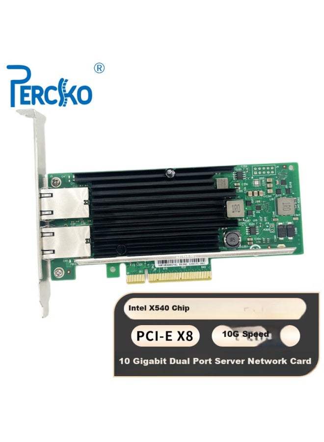Percko Intel X540 Chip, Pci-E X8 Dual-Port Server Network Card, X540T2Blk Network Adapter, 10G Electrical Port, Link Aggregation, Virtual Compatibility, X520Da1 - Image 1