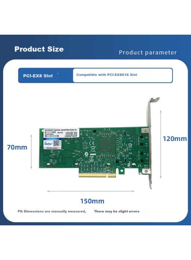 Percko Intel X540 Chip, Pci-E X8 Dual-Port Server Network Card, X540T2Blk Network Adapter, 10G Electrical Port, Link Aggregation, Virtual Compatibility, X520Da1 - Image 2