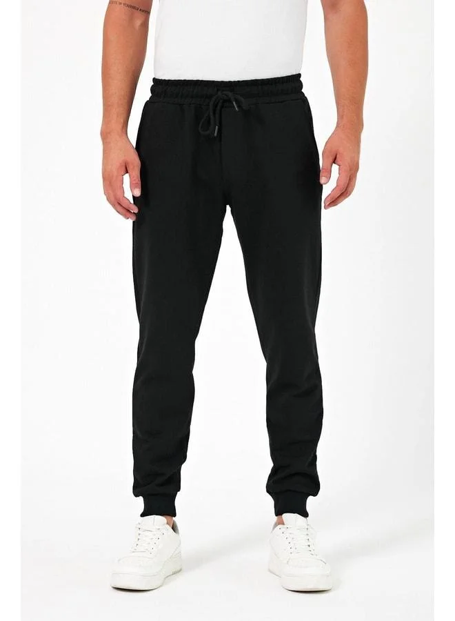 Mmetalic Thick Black Men's Jogger Sweatpants with Back Pocket, Elastic Cuffs, Regular Fit, No Fleece Lining