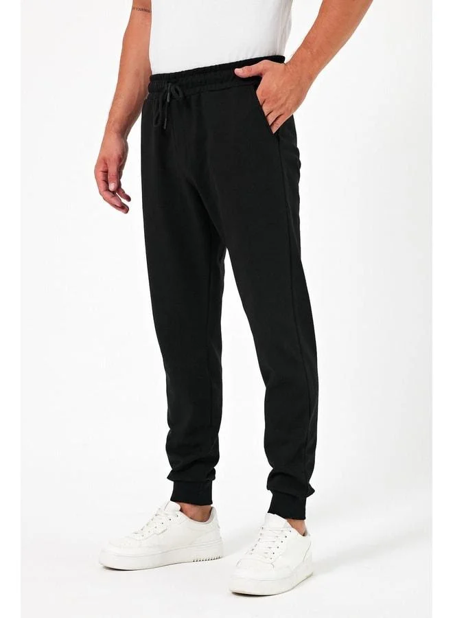 Mmetalic Thick Black Men's Jogger Sweatpants with Back Pocket, Elastic Cuffs, Regular Fit, No Fleece Lining