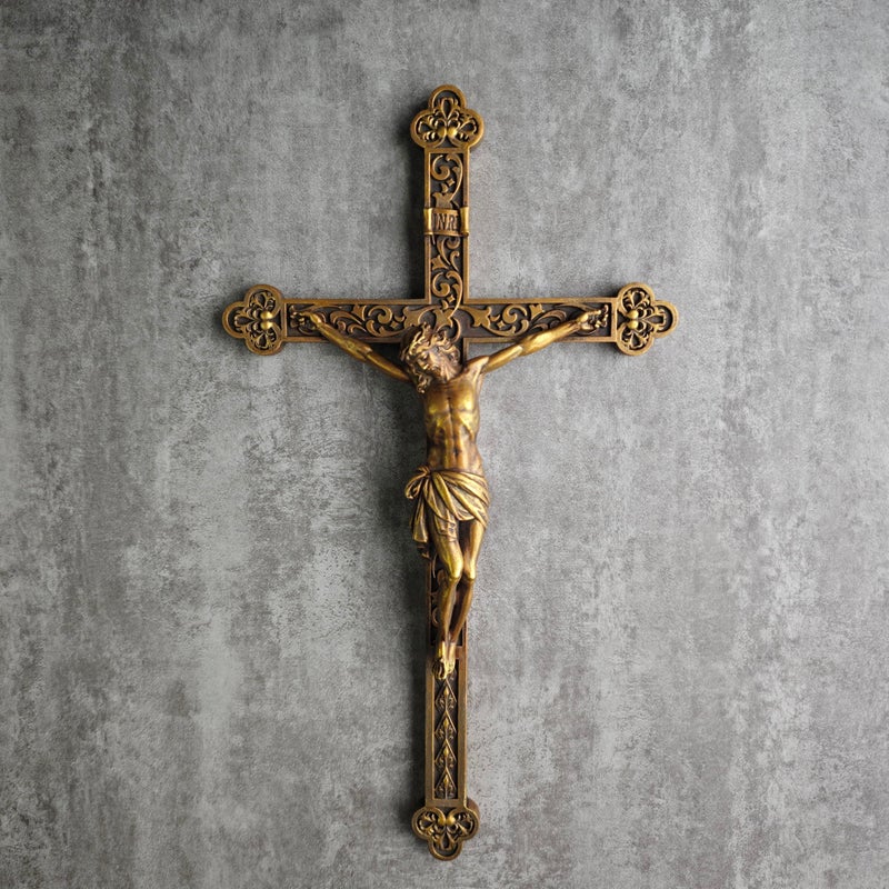 BC BUILDCLASSIC BC Catholic Crucifix Wall Cross, Jesus Christ Religious Home Decor, Catholic Wedding Gift, Renaissance Carve Look, Vintage Gold Color finish, Made of Resin, 12" H Hand Painted by Buildclassic - Image 3