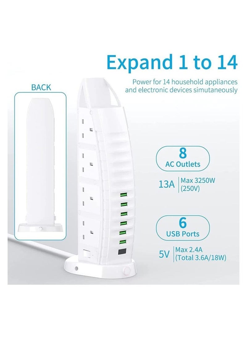 8 Way Stylish Power Extension Cord, 6 USB Fast Charging Ports, Burj Al Arab Power Socket, 2 Meters Cable Multiple Protection System 3000W - Image 4