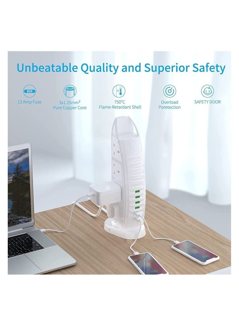 8 Way Stylish Power Extension Cord, 6 USB Fast Charging Ports, Burj Al Arab Power Socket, 2 Meters Cable Multiple Protection System 3000W - Image 3