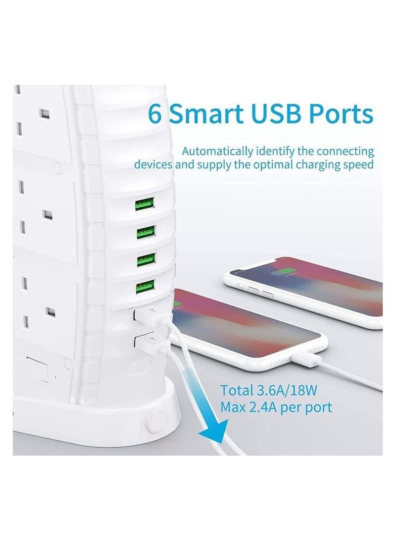 8 Way Stylish Power Extension Cord, 6 USB Fast Charging Ports, Burj Al Arab Power Socket, 2 Meters Cable Multiple Protection System 3000W - Image 2