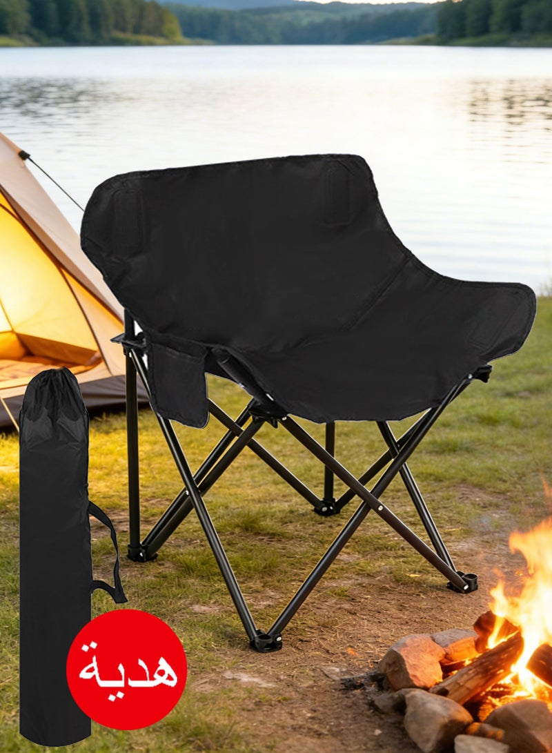 WAMIT Portable Camping Chair, 70cm Height Lightweight Folding Outdoor Chair with Side Pocket & Carry Bag, Compact Moon Chair for Desert Camping, Beach, Picnic & Hiking, Black - Image 1