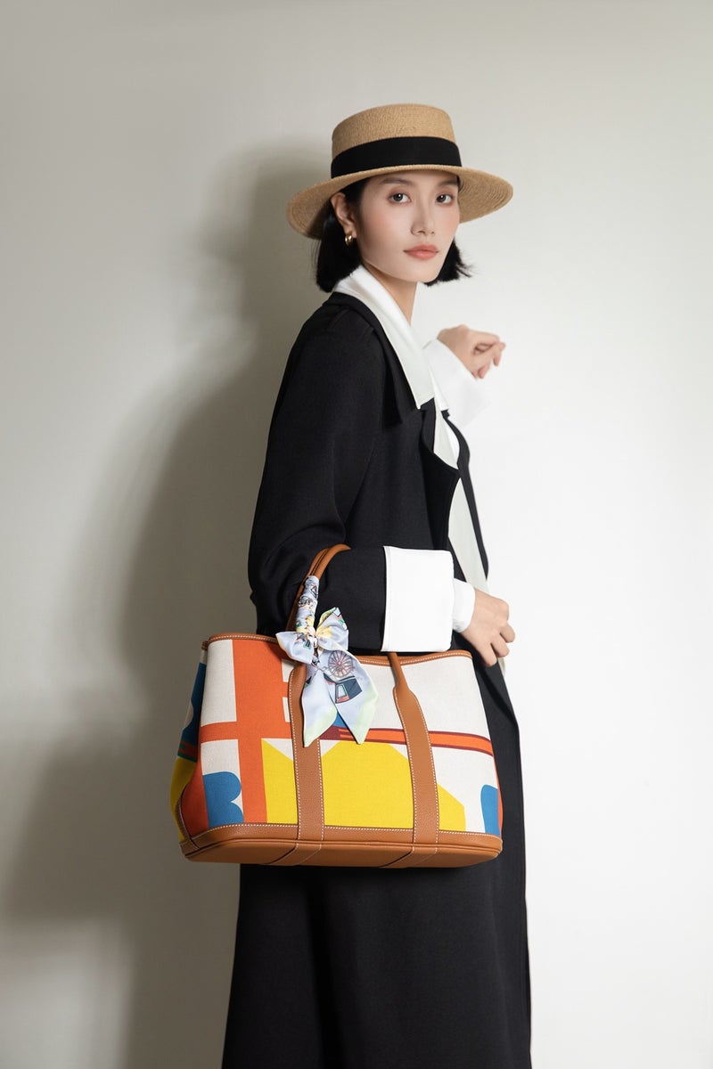 Handmade Cowhide Canvas Contrast Color Explosions Garden Bag Sale New Artistic Graffiti Shoulder Handbag For Women - Image 1