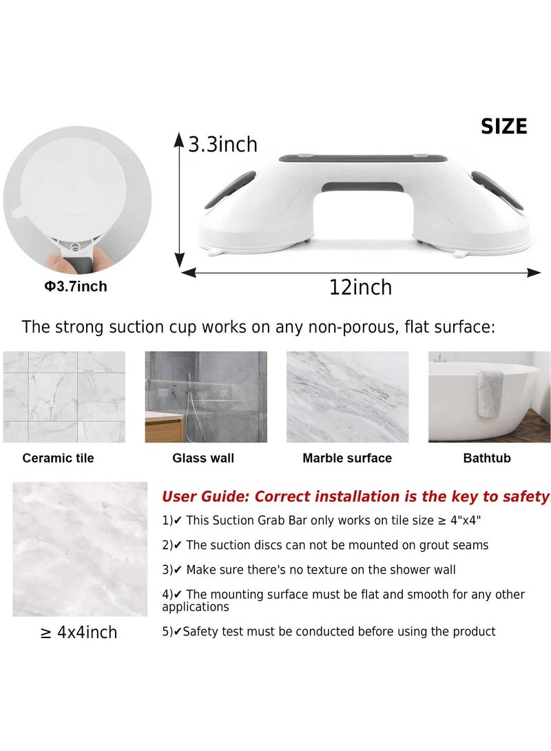 Heavy Duty Suction Shower Handles for Seniors, Safety Grab Bars with Indicator for Bathroom, Shower and Bathtub, Grey - Image 3