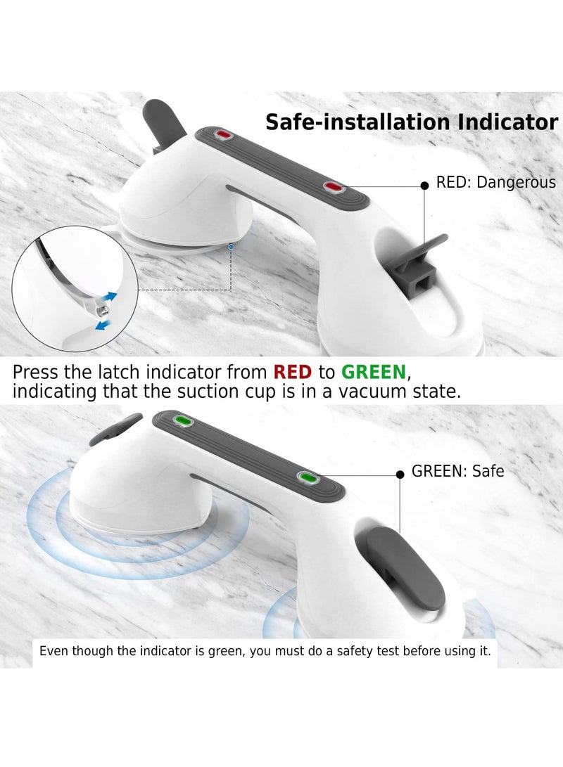 Heavy Duty Suction Shower Handles for Seniors, Safety Grab Bars with Indicator for Bathroom, Shower and Bathtub, Grey - Image 4