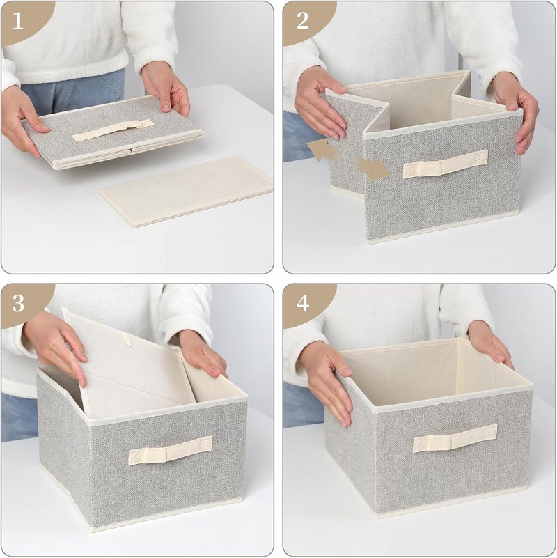 EITMOW Storage Baskets, 11-Inch Woven Fabric Bins, Storage Cubes with Reinforced Handles, Organizer Bins for Closet Shelves, Foldable, for Toys, Clothes, Natural Beige (2PCS/Beige-11*11*7.8inch) - Image 4