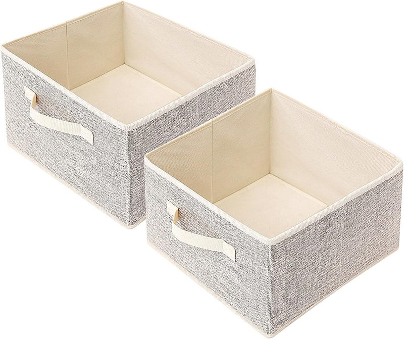 EITMOW Storage Baskets, 11-Inch Woven Fabric Bins, Storage Cubes with Reinforced Handles, Organizer Bins for Closet Shelves, Foldable, for Toys, Clothes, Natural Beige (2PCS/Beige-11*11*7.8inch) - Image 1