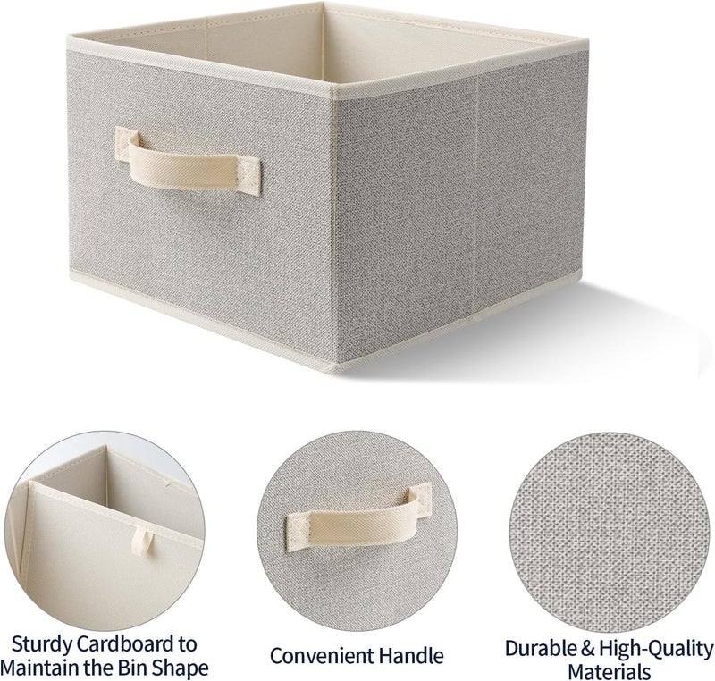 EITMOW Storage Baskets, 11-Inch Woven Fabric Bins, Storage Cubes with Reinforced Handles, Organizer Bins for Closet Shelves, Foldable, for Toys, Clothes, Natural Beige (2PCS/Beige-11*11*7.8inch) - Image 5