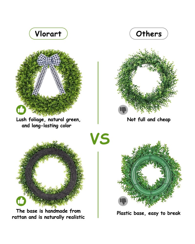Vlorart 32" Faux Boxwood Wreath, Artificial Large Boxwood Wreaths Front Door, Spring Summer Waterproof Green Wreath Hanging with A Bow for Wall Farmhouse Outside Window Wedding Party Decor Year Round - Image 4