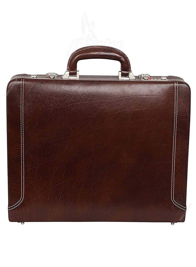 Hifly Leather Briefcase for Men - Unisex - Round Corner Strap Over- Hard Briefcase - Office Bag - Leather Accessories - 3 Digit Combo Lock - Leather Suitcase - 15.6" Laptop Briefcase - Luggage - Brown - Image 1
