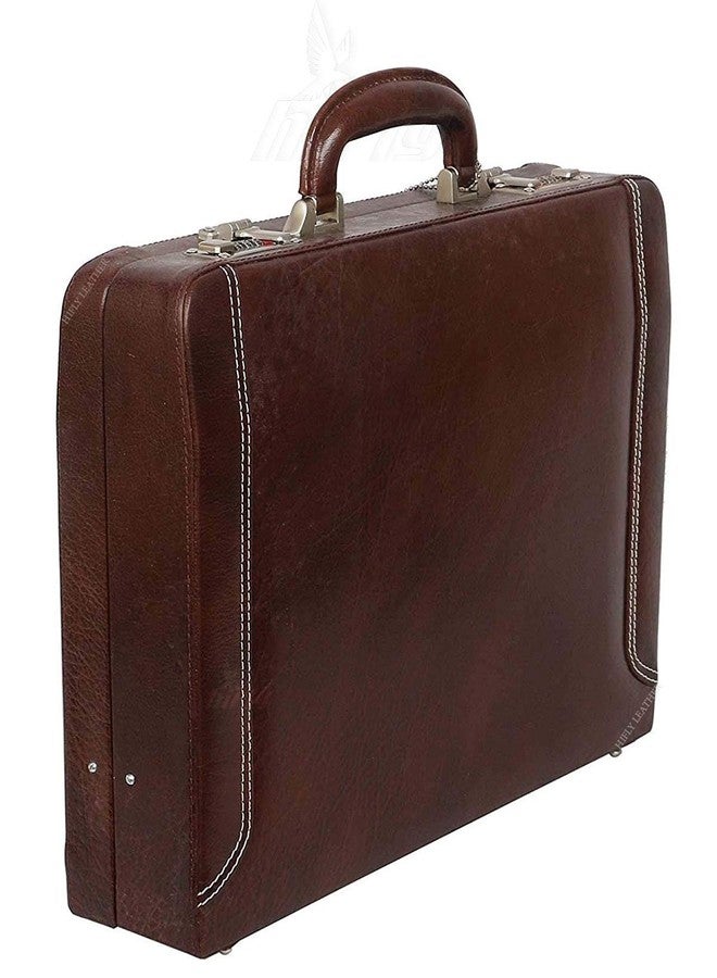 Hifly Leather Briefcase for Men - Unisex - Round Corner Strap Over- Hard Briefcase - Office Bag - Leather Accessories - 3 Digit Combo Lock - Leather Suitcase - 15.6" Laptop Briefcase - Luggage - Brown - Image 3