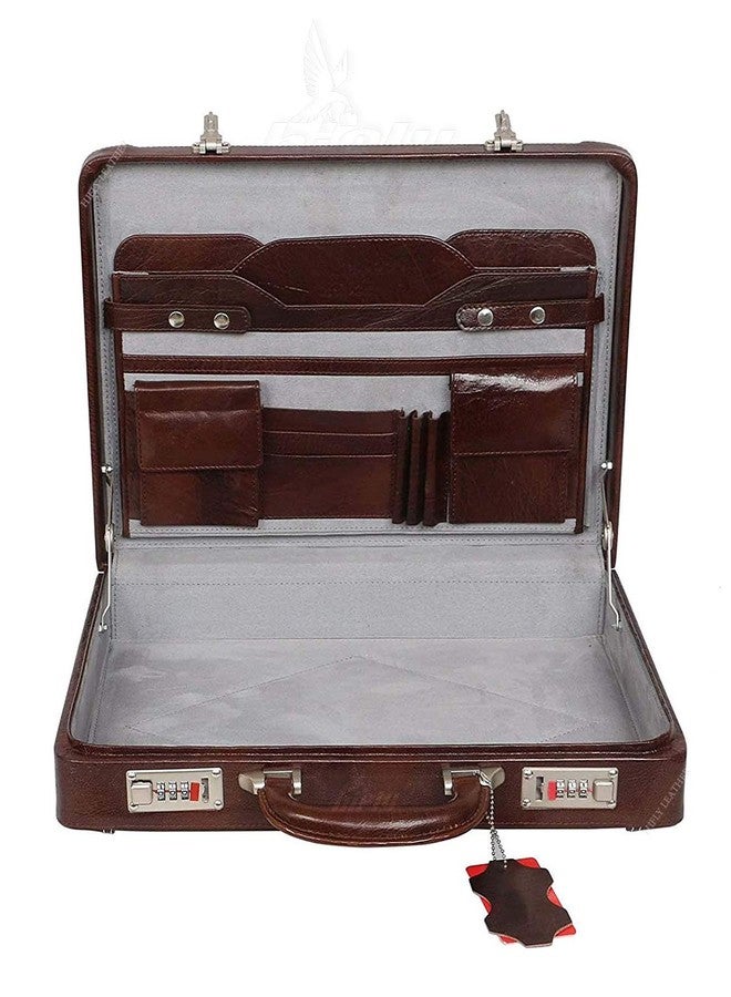 Hifly Leather Briefcase for Men - Unisex - Round Corner Strap Over- Hard Briefcase - Office Bag - Leather Accessories - 3 Digit Combo Lock - Leather Suitcase - 15.6" Laptop Briefcase - Luggage - Brown - Image 5