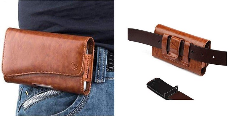 Multi Function Leather Mobile Phone Waist Bag Holster Belt Pouch Case for 6.5 inch Mobile - Brown