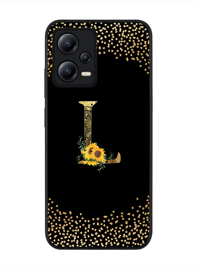 Stylizedd Cover for Poco X5 /Redmi Note 12 5G, Rugged Black Slim fit Phone Cases -  - Custom Monogram Initial Letter Mandala Floral Pattern Alphabet-L (Black) - Image 1