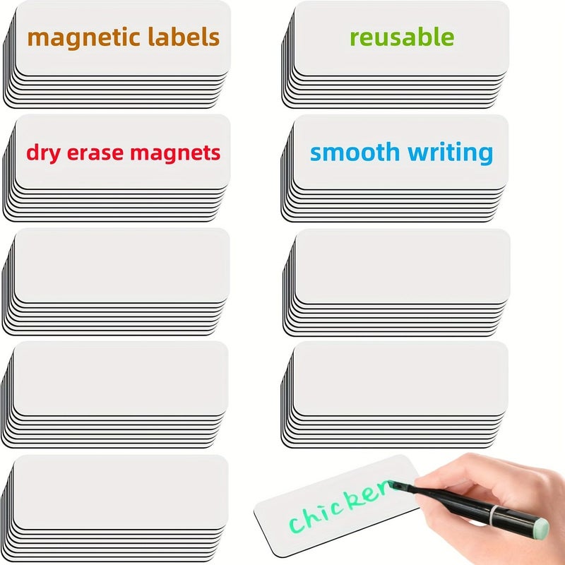White Magnetic Dry Erase Labels 100pcs Reusable Strip For Home Office Refrigerator Storage - Image 1