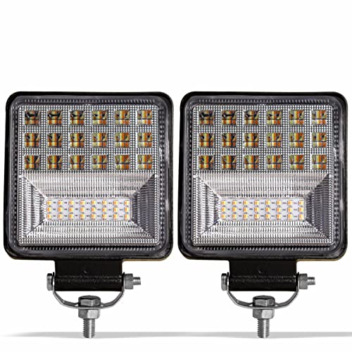 SORAX 42 LED Square Flood Light Driving Fog LIght Three Color Mode With Blinking Pattern For Car, Off Road Truck, Jeep, SUV, ATV and UTV (126W-Pack of 2Pcs) - Image 1