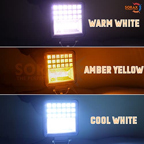 SORAX 42 LED Square Flood Light Driving Fog LIght Three Color Mode With Blinking Pattern For Car, Off Road Truck, Jeep, SUV, ATV and UTV (126W-Pack of 2Pcs) - Image 3