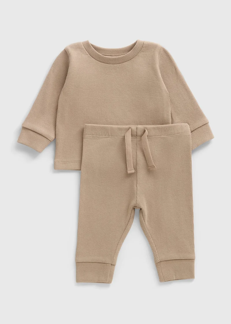 Matalan Baby Stone Ribbed Sweatshirt & Jogging Bottom Set