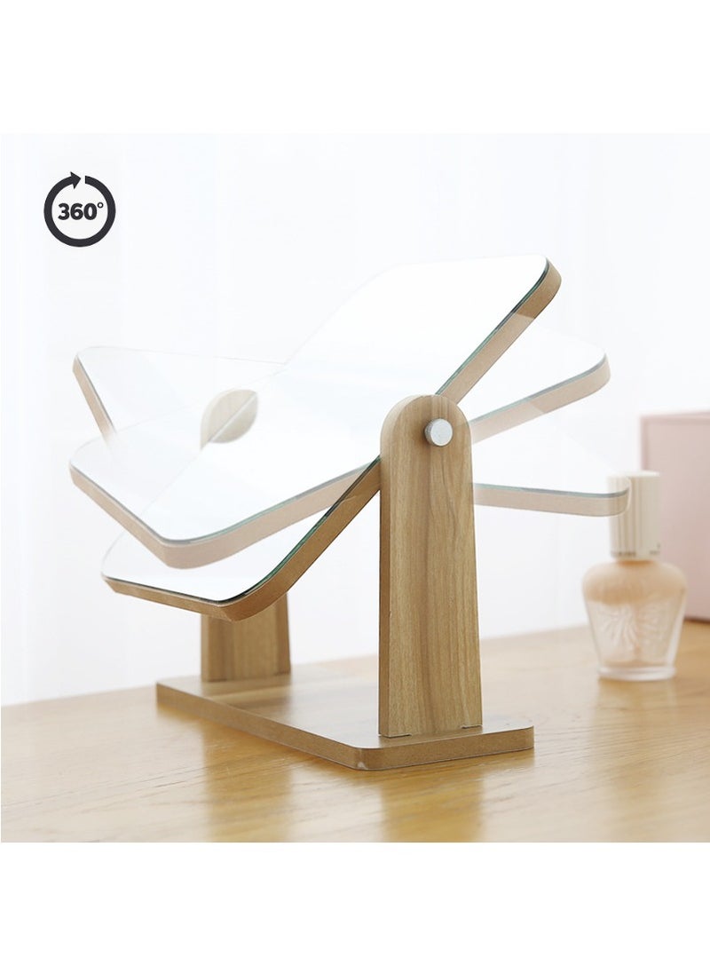 MileMelo Wooden Natural 360° Rotation Standing Portable Cosmetic Mirror Good for Shower Shaving and Traveling 17*22cm  - Image 4