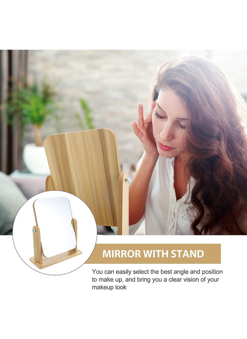 MileMelo Wooden Natural 360° Rotation Standing Portable Cosmetic Mirror Good for Shower Shaving and Traveling 17*22cm  - Image 5