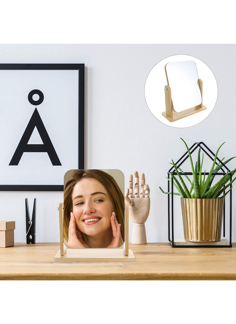 MileMelo Wooden Natural 360° Rotation Standing Portable Cosmetic Mirror Good for Shower Shaving and Traveling 17*22cm  - Image 3