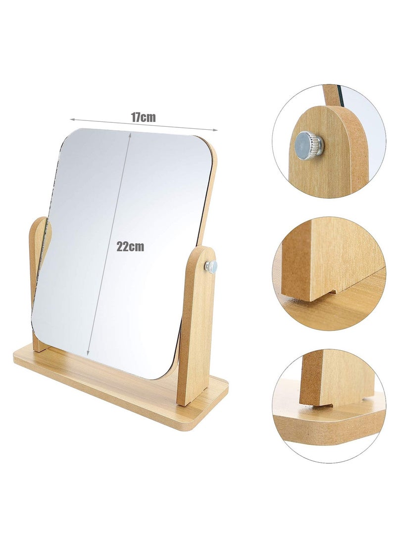 MileMelo Wooden Natural 360° Rotation Standing Portable Cosmetic Mirror Good for Shower Shaving and Traveling 17*22cm  - Image 2