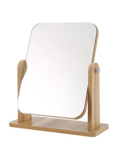 MileMelo Wooden Natural 360° Rotation Standing Portable Cosmetic Mirror Good for Shower Shaving and Traveling 17*22cm  - Image 1